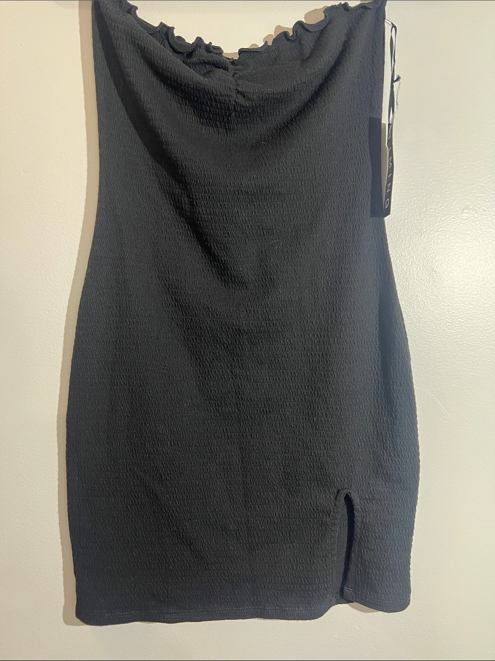 Timing Black Ribbed Strapless Mini with Ruffle Neck - Picture 3 of 6